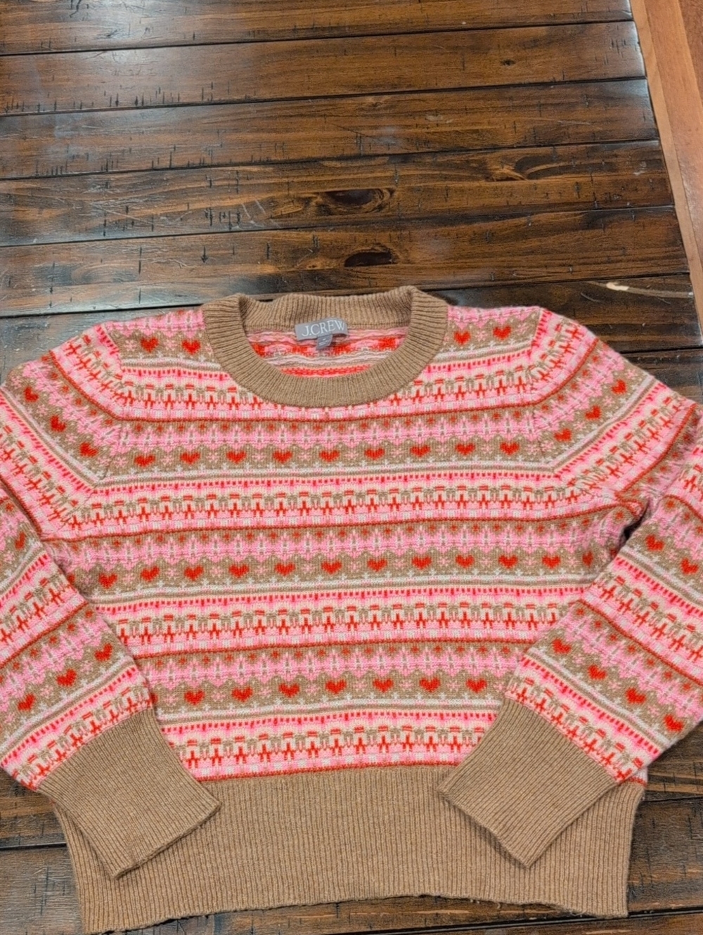 J. Crew Shrunken Fair Isle Heart Sweater Wool Blend - Picture 2 of 7